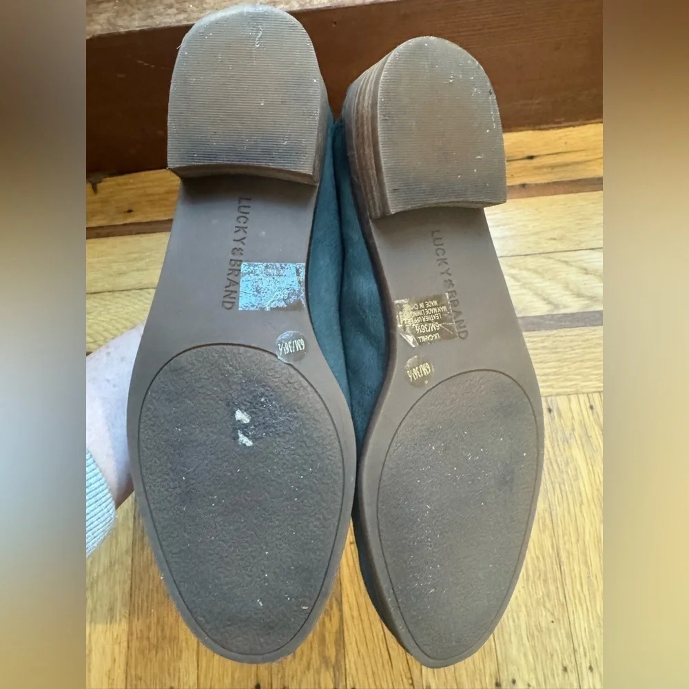 Lucky Brand Cahill Leather Loafer Flats – Green Grey